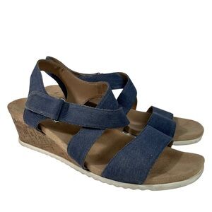 Life Stride Velocity 2.0 Blue Strappy Comfort Cork Wedge Platform Sandals